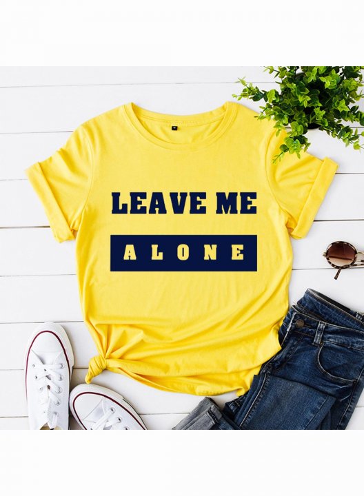 Women's Funny T-shirts Letter Leave Me Alone Short Sleeve Round Neck Casual T-shirt