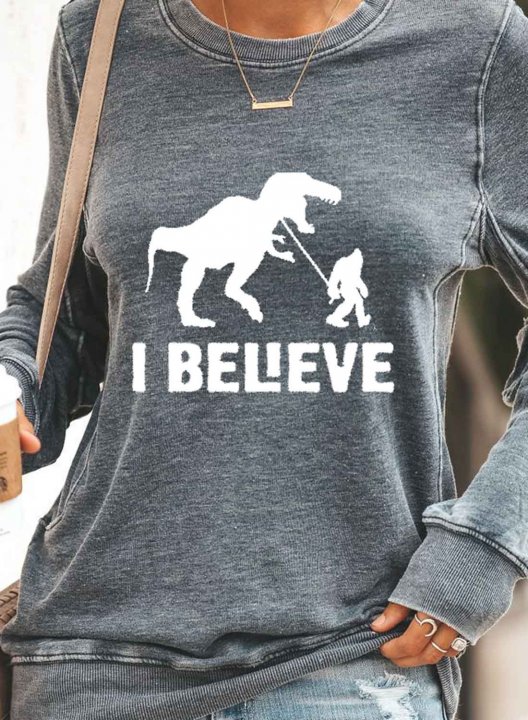 Women's Sweatshirt Funny I Believe Bigfoot Solid Round Neck Casual T-shirts