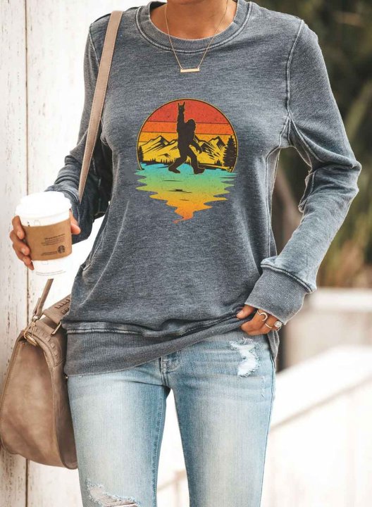 Women's T-shirts Portrait Print Long Sleeve Round Neck Daily T-shirt