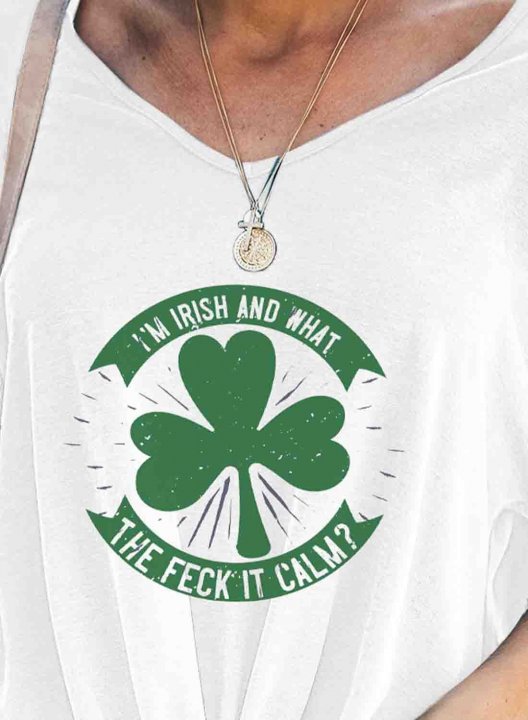 Women's St Patrick's Day T-shirts Clover I'm Irish What The Feck is Calm Shirt Short Sleeve V Neck Daily T-shirt