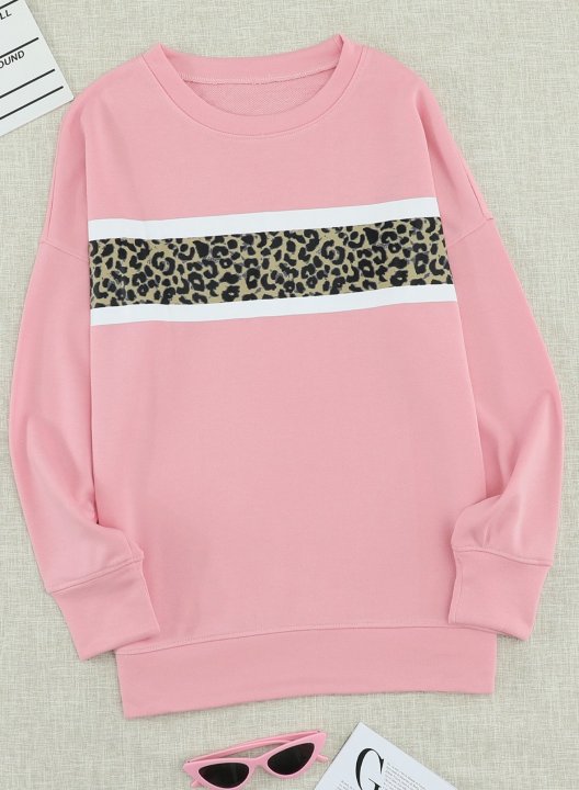 Long Sleeve Round Neck Leopard Sweatshirt