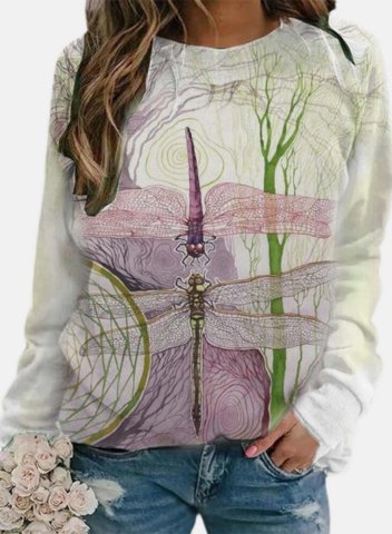 Women's Pullovers Casual Dragonfly Color Block Round Neck Long Sleeve Daily Pullovers