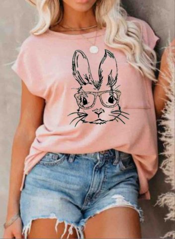 Women's Cute Bunny T-shirts Animal Print Short Sleeve Round Neck Daily Casual T-shirt