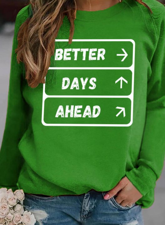 Women's Pullovers Solid Letter Round Neck Long Sleeve Casual Daily Pullovers