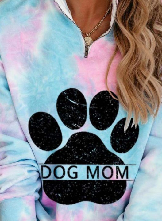 Tie Dye Animal Print Long Sleeve Stand Neck Zip Sweatshirt