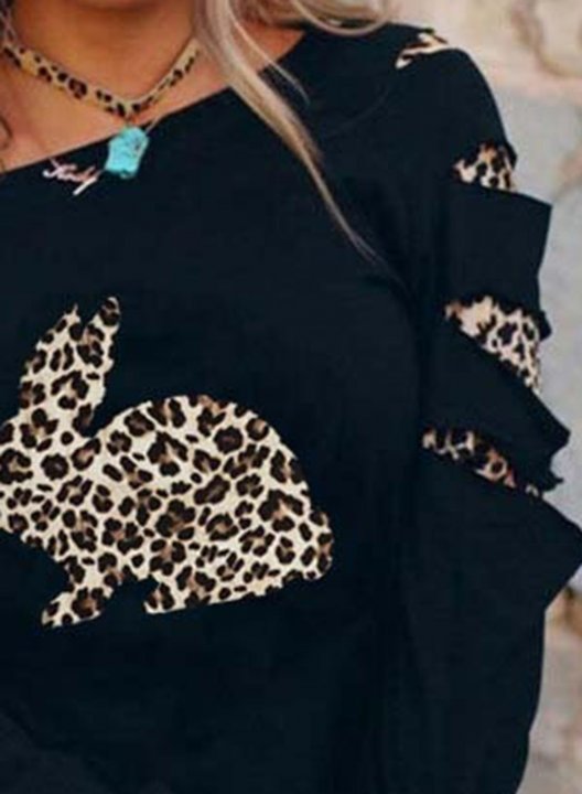 Women's Pullovers Animal Print Long Sleeve Cold Shoulder Pullover