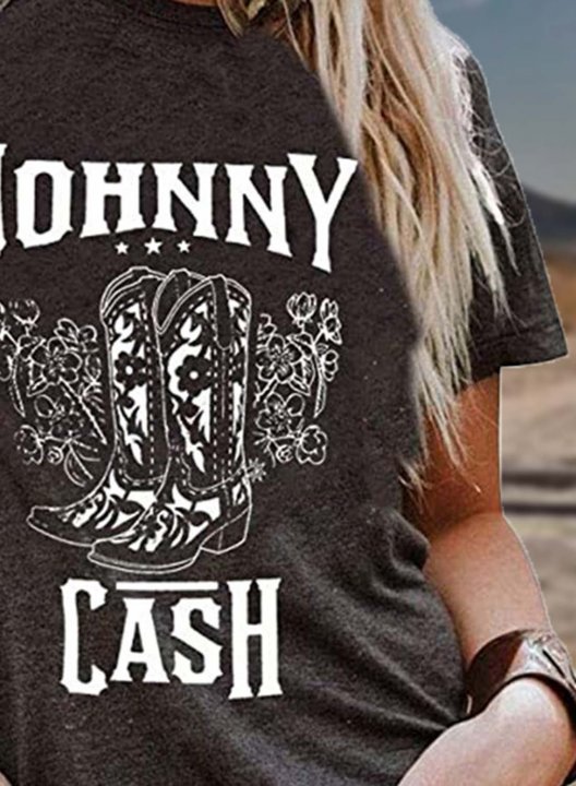 Women's Country Music Vintage Black T-Shirt Johnney Cash Print Tee