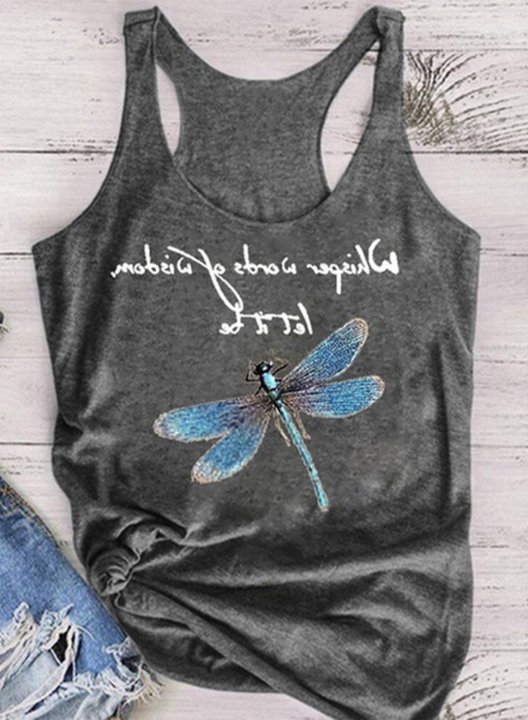 Women's Tank Tops Casual Solid Dragonfly Letter Summer Sleeveless Round Neck Tops