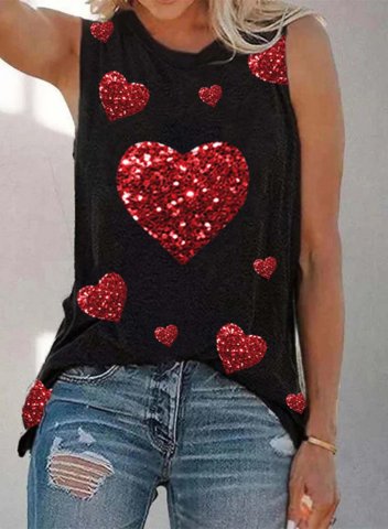 Women's Tank Tops Summer Casual Sequin Solid Heart-shaped Round Neck Tunic Tops