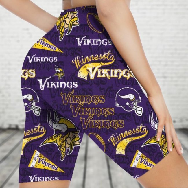 MINNESOTA VIKINGS Sports Stretch Fitness Running Side Pocket Shorts Tight-Fitting High-Waist Yoga Pants