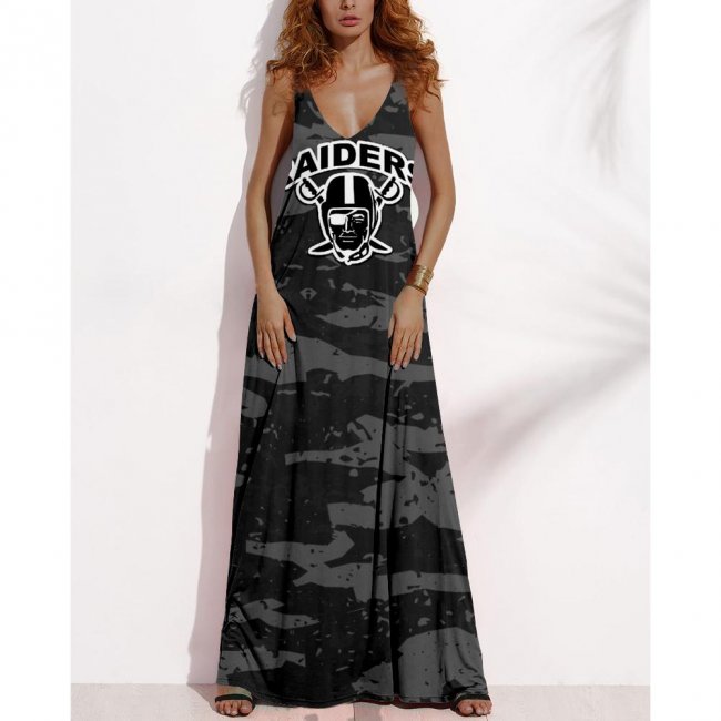 Women's Summer LAS VEGAS RAIDERS Fan Print V-neck Sleeveless Loose Long A-line Dress