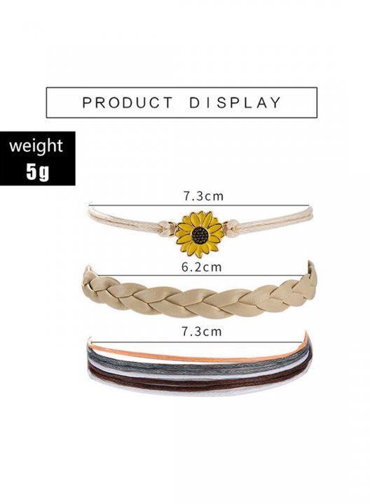 3Pcs Fashion Sunflower Woven Anklet Set