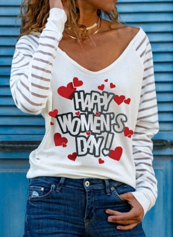 Women's T-shirts Letter Heart-shaped Long Sleeve V Neck Daily Casual T-shirt