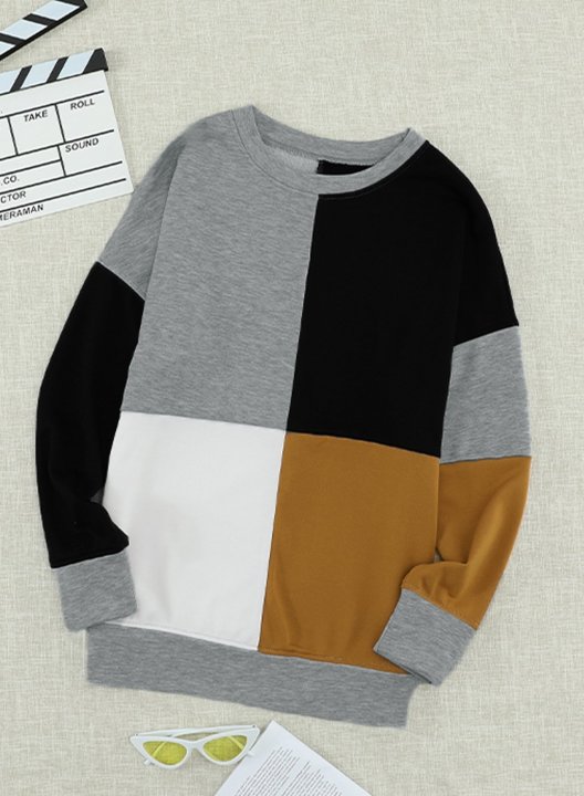 Color Block Round Neck Long Sleeves Sweatshirt