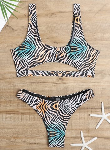 Women's Bikinis Animal Print Mid Waist Sleeveless U Neck Vacation Beach Bikini Sets