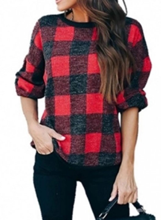 Fashionable Color Block Plaid Sweatshirt