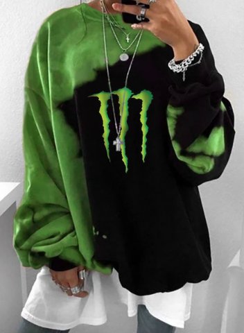 Women's Monster Energy Sweatshirt Casual Color Block Round Neck Long Sleeve Loose Pullovers