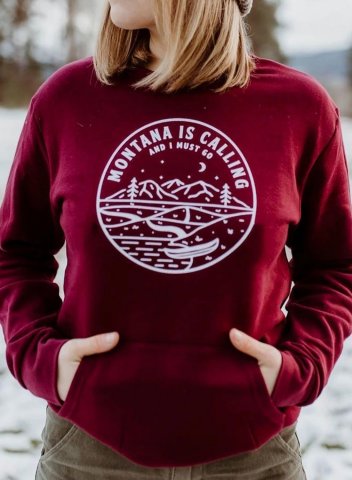 Women's Sweatshirts Mountain is Calling Print Long Sleeve Round Neck Daily Sweatshirt