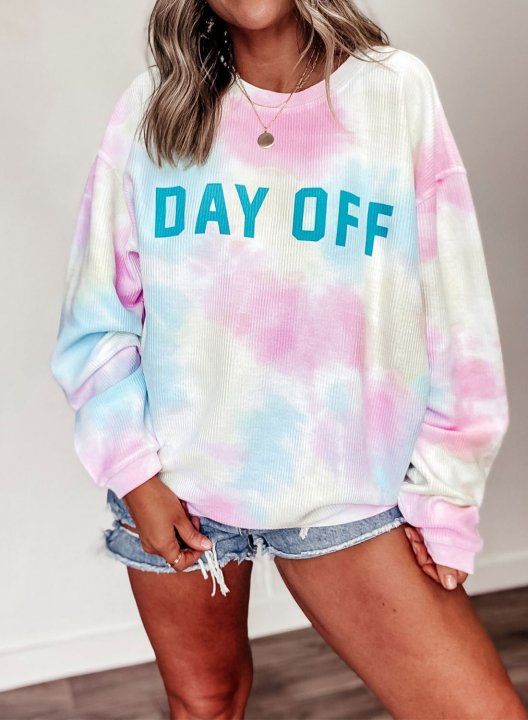 Women's Tie Dye Day Off Letter Print Crew Neck Loose Sweatshirt