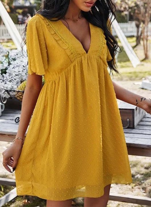 Women's Mini Dress Solid Shift Short Sleeve V Neck Summer Daily Casual Mini Dress