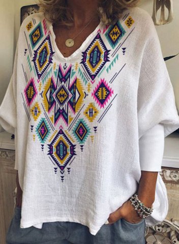 Women's Pullovers Color Block Tribal Long Sleeve V Neck Pullover