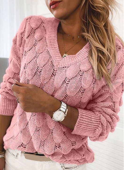 Women's Sweaters Solid Long Sleeve V Neck Cut-out Sweater