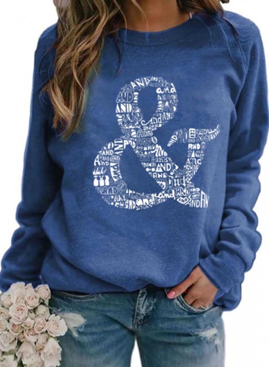 Women's Sweatshirt Casual Solid Symbol Funny Print Round Neck Long Sleeve Daily Pullovers