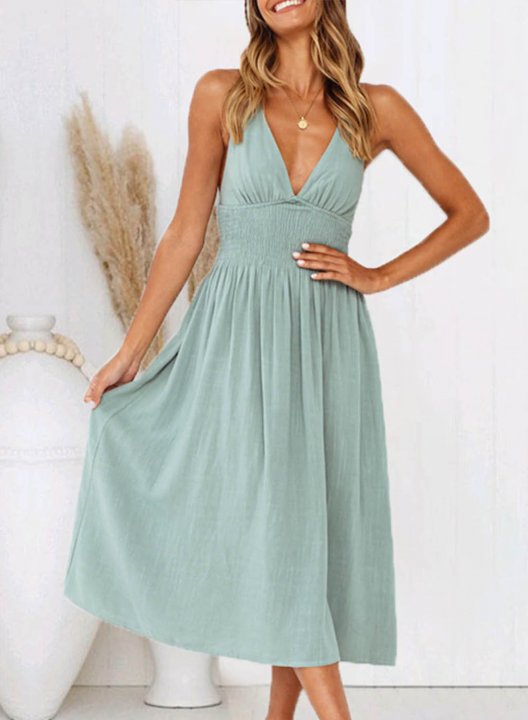 Women's Maxi Dress Solid A-line V Neck Sleeveless Criss Cross Daily Vacation Beach Maxi Dress