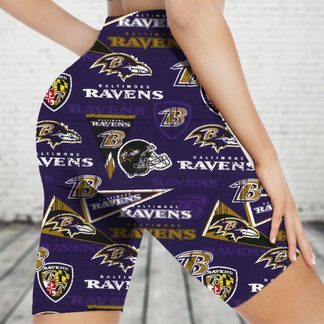 BALTIMORE RAVENS Sports Stretch Fitness Running Side Pocket Shorts Tight-Fitting High-Waist Yoga Pants