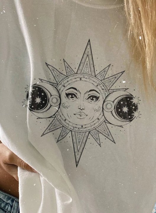 Women's T-shirts Sun Moon Short Sleeve Round Neck Daily Casual T-shirt