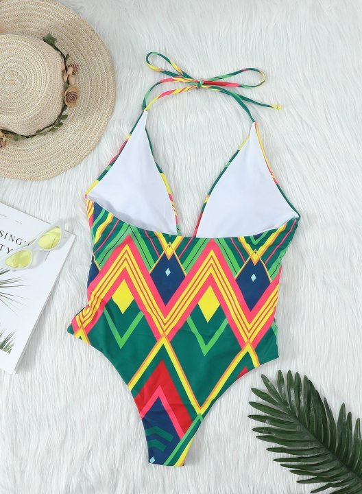 Women's One Piece Swimwear Geometric V Neck Vacation One-Piece Swimsuits One-Piece Bathing Suits