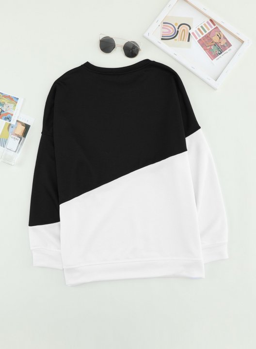 Color Block Long Sleeve Round Neck Casual Sweatshirt