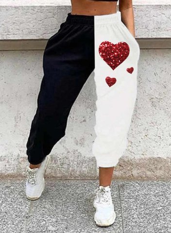 Women's Joggers Color Block Heart-shaped Sequin Straight High Waist Ankle-length Casual Joggers