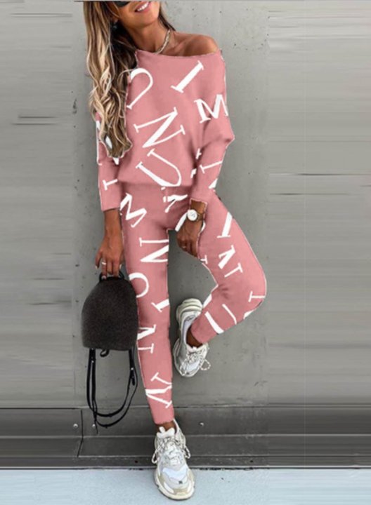 Women's Sports Suits Casual Letter Long Sleeve Vest Stretch Tights Pants Suit