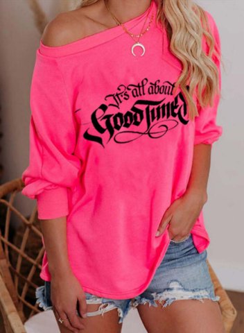 Women's Sweatshirt Casual Solid Letter Cold Shoulder Long Sleeve Daily Pullovers