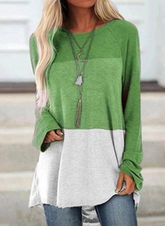 Color Block Long Sleeve Round Neck Daily Casual Sweatshirt