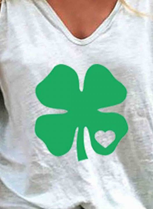 Women's St Patrick's Day T-shirts Clover Print Short Sleeve V Neck Daily T-shirt