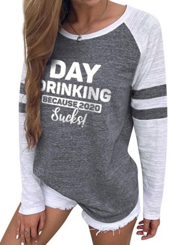 Women's Day Drinking Because 2020 Sucks Print Long Sleeve Panel T Shirt