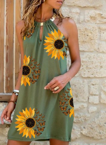 Women's Mini Dresses Sunflower Spaghetti Boho Dress