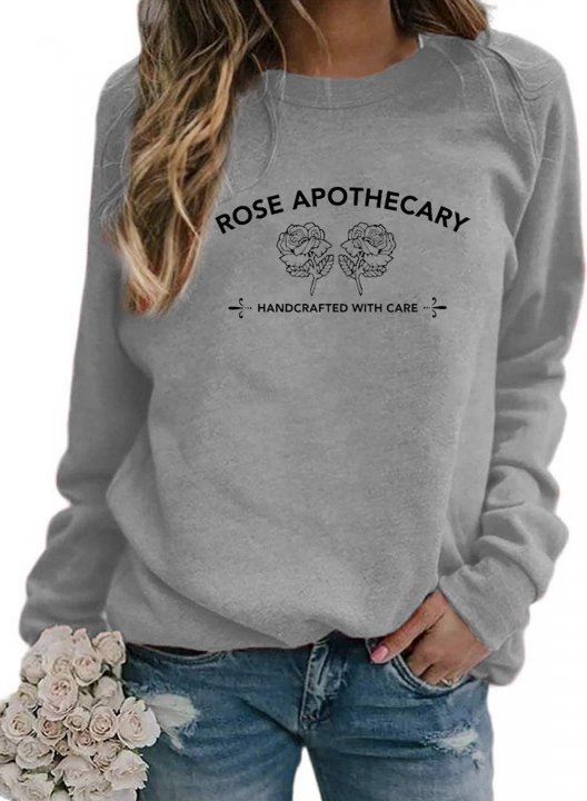 Women' Rose Apothecary Handcrafted With Care Sweatshirts Crew Neck Long Sleeve Plants Print Sweatshirts