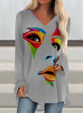 Women's Tunics Color Block Abstract Portrait Long Sleeve V Neck Daily Tunic