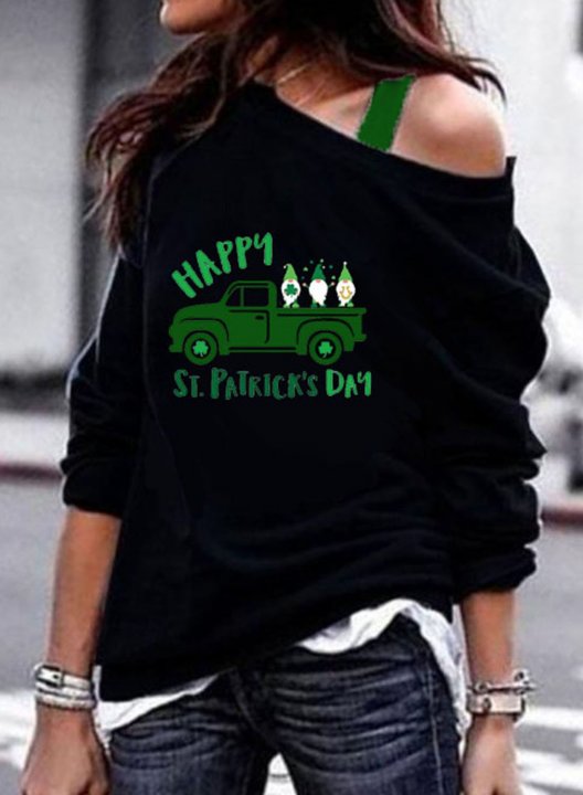 Women's St Patrick's Day Sweatshirts Happy St Patrick's Day One Shoulder Long Sleeve Spring Casual Daily Sweatshirts