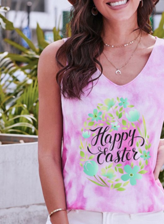 Women's Happy Easter Tank Tops Letter Tiedye Sleeveless Round Neck Daily Tank Top