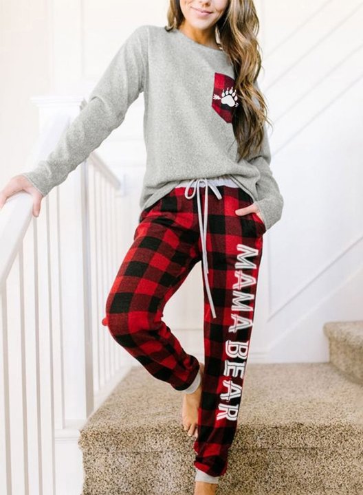 Women's Mama Bear Christmas Sets Long Sleeve Top & Drawstring Casual Pajamas Sets