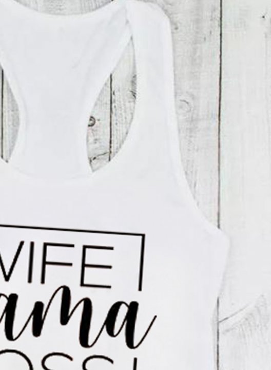 Women's funny Tank Tops Gradient Slogan Wife Mama Boss Print Top