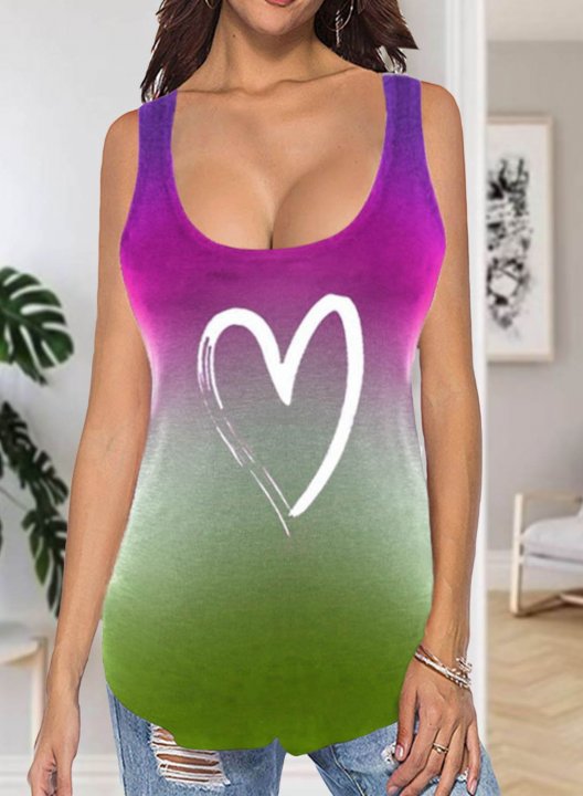 Women's Tank Tops Color Block Heart-shaped Sleeveless U Neck Daily Casual Tank Top