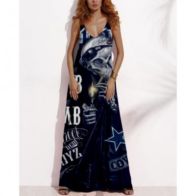 Women's Summer DALLAS COWBOYS Fan Print V-neck Sleeveless Loose Long A-line Dress