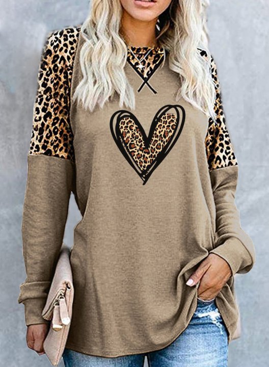 Women's Leopard Heart Sweatshirt Long Sleeve Round Neck Daily Casual Tunic