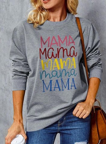 Women's Sweatshirts Letter MAMA Print Color-block Long Sleeve Round Neck Sweatshirt