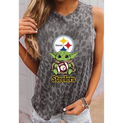 PITTSBURGH STEELERS Round Neck sleeveless Leopard Print T-Shirt